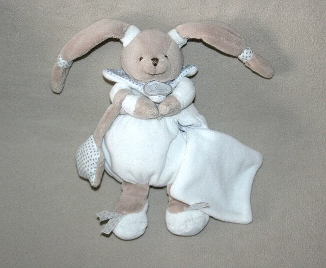 Doudou Et Compagnie Lapin Celeste Boule Mouchoir Blanc Gris Etoiles Pas Servi