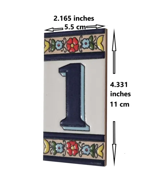 Spanish Altea Hand-painted Ceramic 11 x 5.5 cm 2.16" x 4.33" House Number Tiles 2