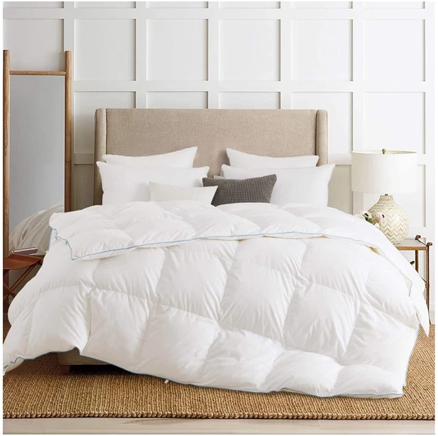 Blue Piped White Down Comforter