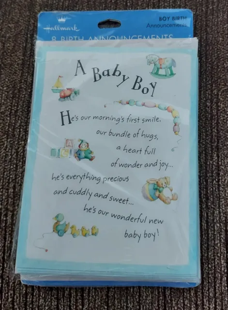 Vintage Baby Boy Birth Announcements Hallmark New In Package Qty of 8