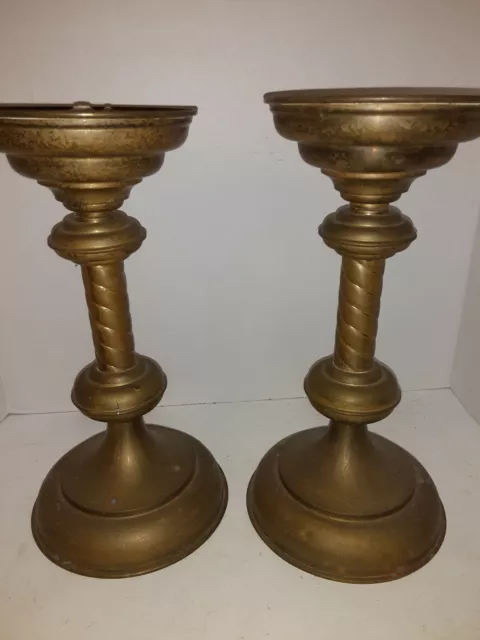 Vintage Pair Large & Heavy Brass Candlesticks Holders, 12" Tall, 5" Dia