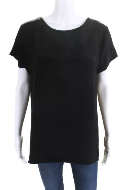 Cuyana Women's Silk Short Sleeve Relaxed Fit Blouse Black Size L