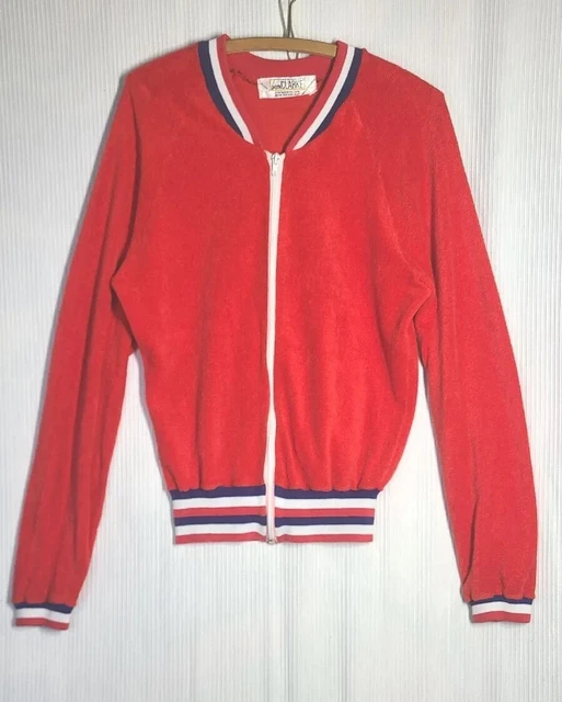 Vtg 70s Red Terry Zip Up Jason Clarke Mens L Knit Shirt Retro Sweater Cardigan