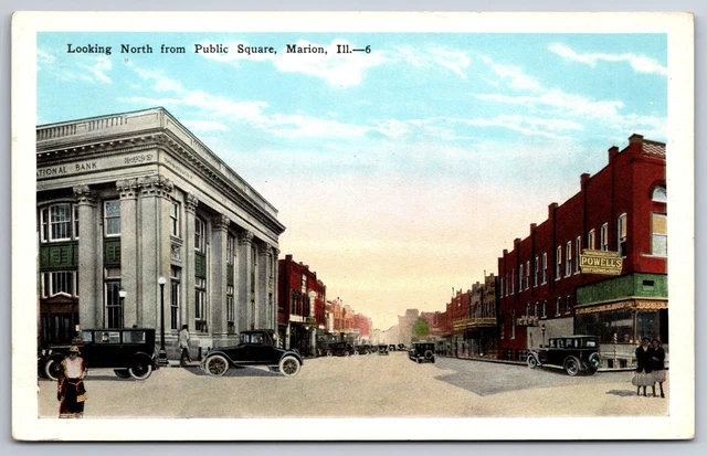 Marion Illinois ~ Centro Nord from the public square ~ Powells clothes ~ Postcard of the 1920s