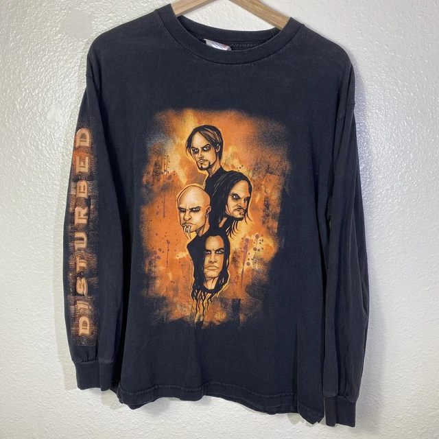 Vintage Disturbed Long Sleeve Band Shirt 90s Y2K Metal Rock Black Size Fits M