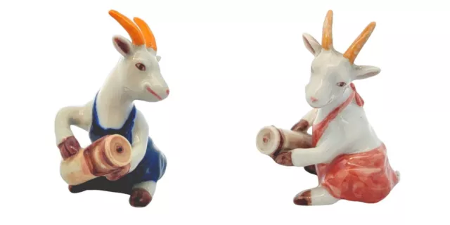 Ceramic Cute Orange & Blue Goat Figurine Craft Collectible Miniature Home Decor