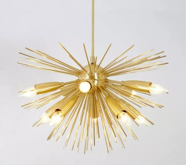 Mid Century Sputnik Chandelier , Statement Urchin HALO chandelier , Brass Light