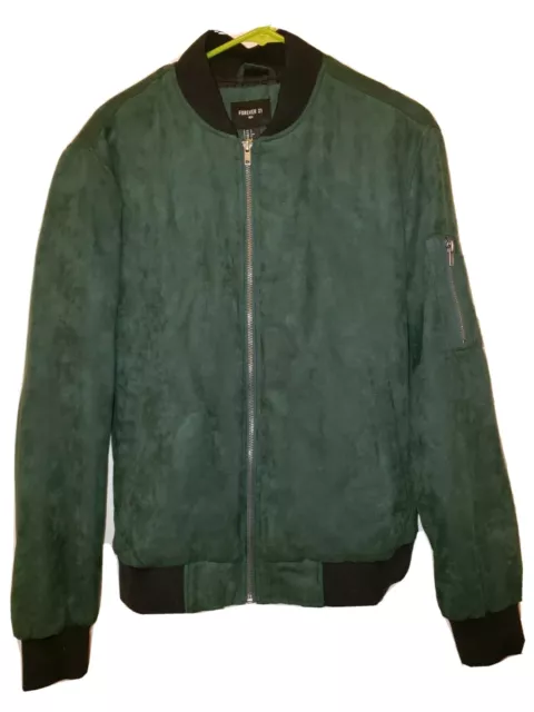 Forever21 Mens Small Green Vegan Suede Insulated Jacket Bomber Faux Leather Coat