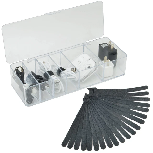 Electronics Organizer 6 Sections Clear Acrylic Cable Storage Bin Box Cord Hold