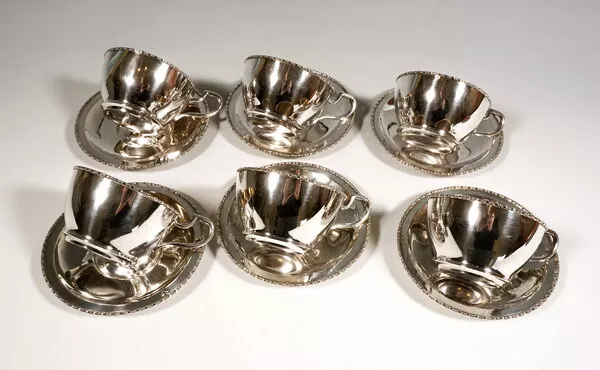 6 Café Tazas + Bajo Plato Plata Viena Plata Café Copas Vienna Um 1890A