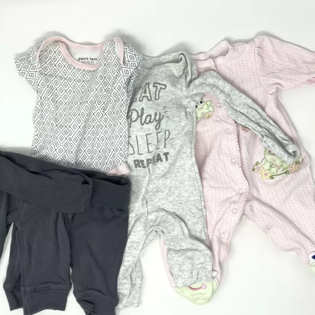 Lot of 5 NB Newborn Clothes Romper Pants One Piece Petit Lem Carters Little Me
