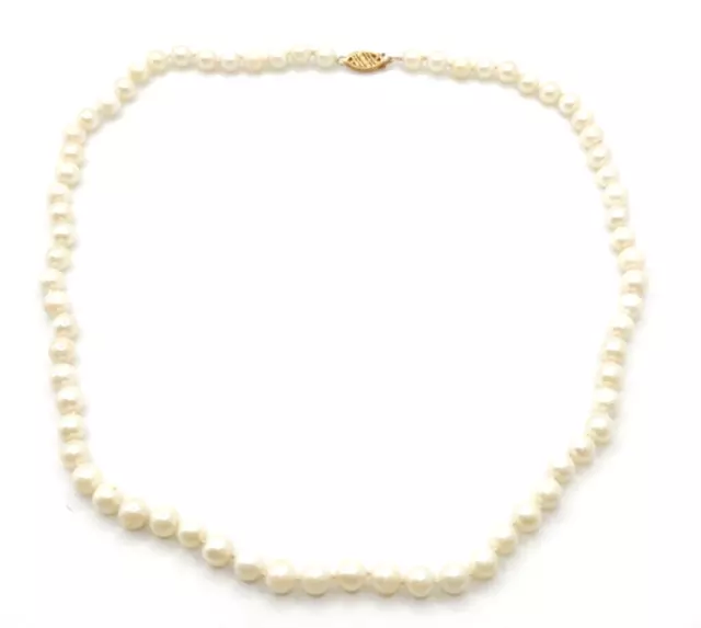 Lady's 18" Knotted Pearl Necklace 14kt Yellow Gold Clasp 6mm Freshwater White