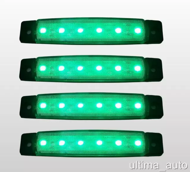 4 X Segnalatore Luce Ingombro 6 Led Laterale 24V 24 Volt Verde Camion Rimorchio