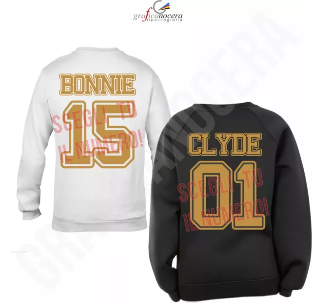 Coppia Felpe BONNIE e CLYDE con nome personalizzato amore regalo