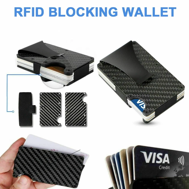 Men RFID Blocking Money Clip Slim Carbon Fiber Credit Card Holder Metal Wallet 8