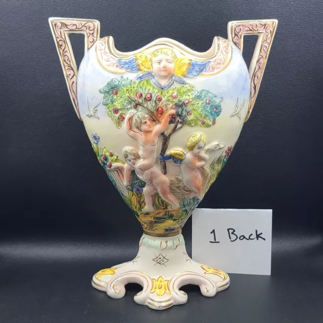 Capodimonte Ardalt Italy Children Cherubs Urns Vases Handpainted Gilt Signed 3