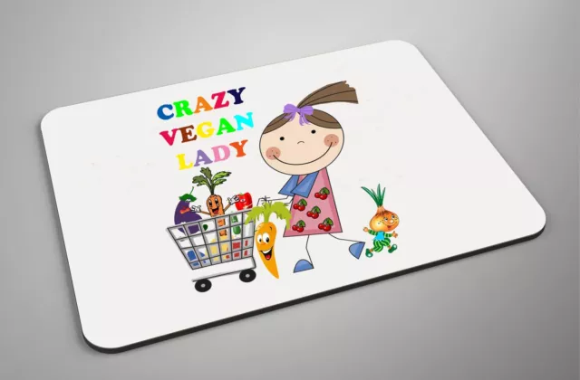 Crazy Vegan Lady - Funny New Fabric Mouse Mat, Home, Office, Mum, Auntie, Gift