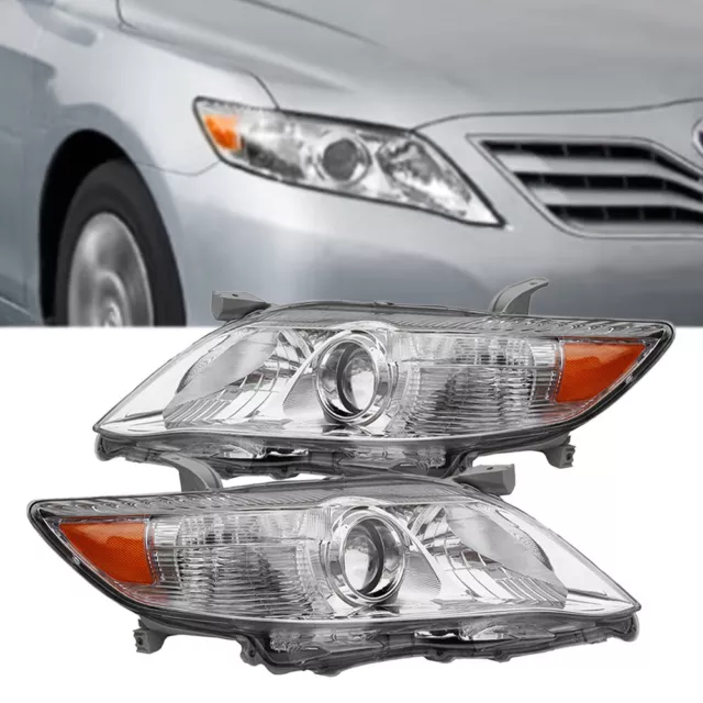 Headlights Headlamps Chrome Housing Left+Right Pair for 2010-2011 Toyota Camry