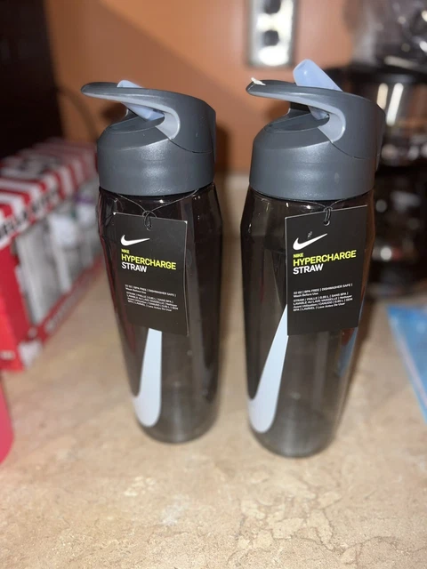 Nike Hypercharge Water Bottle in Anthracite and White with Straw - .95L/ 32oz
