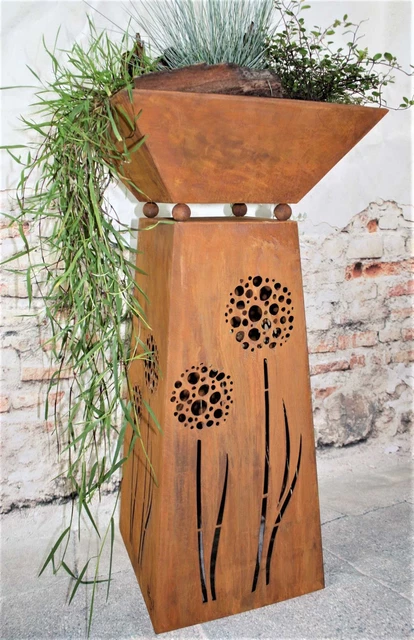 DEKOSÄULE PUSTEBLUME INKL. Schale 73cm Pflanzsäule Metallsäule Blume