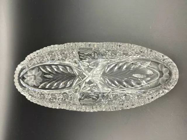 Vintage American Brilliant ABP Cut Glass Crystal Celery Bowl Dish, 12 1/2" Long