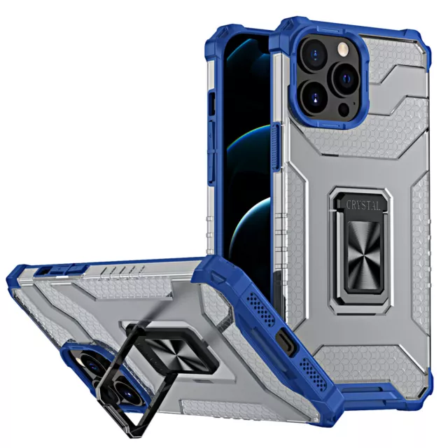 Coque robuste avec support bague en cristal pour iPhone 12 Pro - Bleu