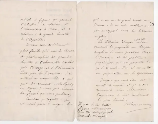 Camille Flammarion ALS 1900 Societe Astronomique de France  signed letter