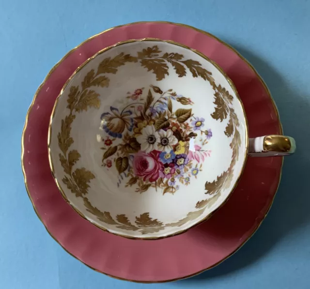 VINTAGE AYNSLEY China Porcelain CUP & SAUCER 2960 Pink & White Floral Gilt (I)