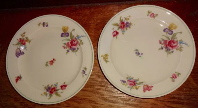 Vtg Thomas Ivory Bavaria Germany 03557 Floral 2 Dessert Plates Embossed Rim