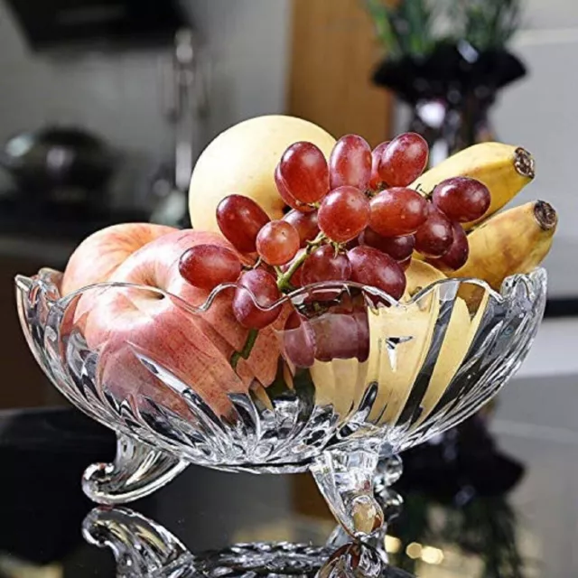 Large Glass Crystal Clear Fruit Bowl Creative Footed Modern Deep Dish Bowl 23cm