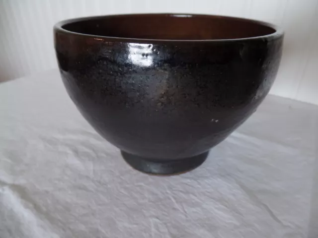 Rustic Ceramic Drip Glaze Pottery Dark Black/Brown Bowl 6 1/2w x 4 1/2t