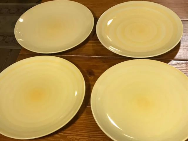 HAND PAINTED SWIRL COLLECTION DINNER PLATES - SET of 4 YELLOW - 10 7/8 " DIA