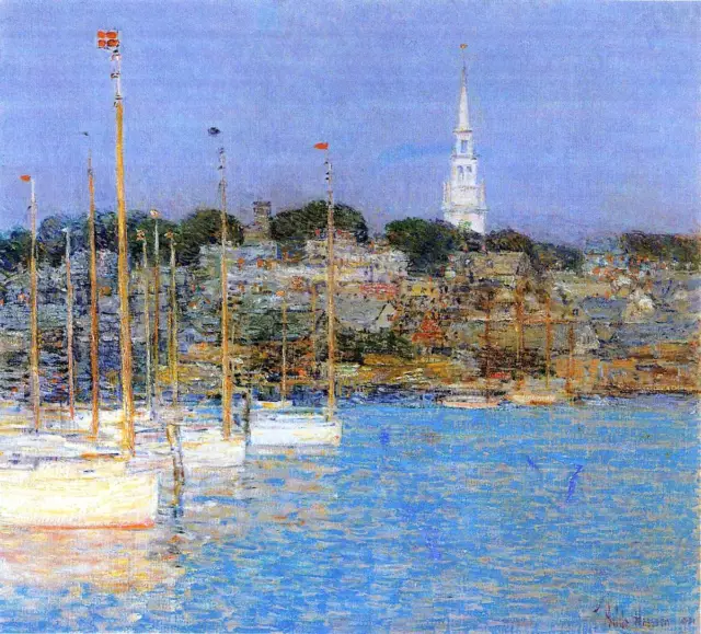 Cat Boats, Newport by Hassam, 40x50IN Rolled Canvas Home Decor Wall Print