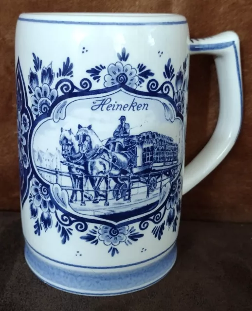 Vintage Heineken Hand Painted Delft Blue Stein Beer Mug ~ Made in Holland 5.25"