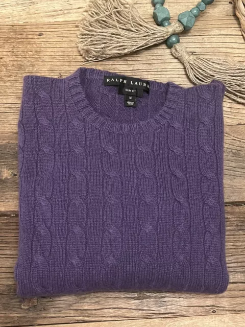 Ralph Lauren Black Label Purple  Cable Knit Cashmere Sweater Slim Fit Medium