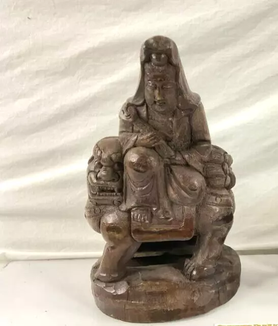 Vintage Antique Chinese Imperial Riding Foo Dog Lion Wood Statue