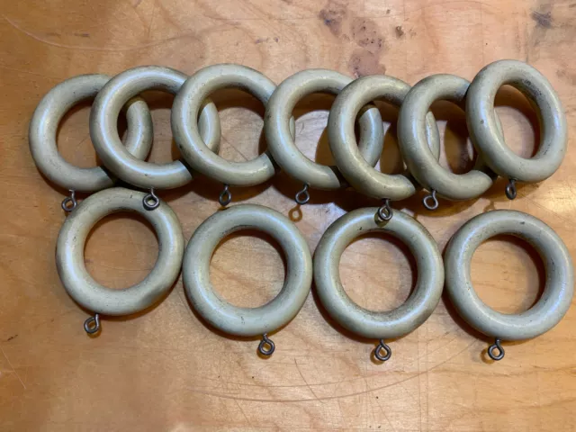 11 Ecru Paint Wooden Round Vintage Curtain Rings Antique Eyelets drape Rustic