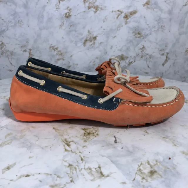 Van Eli Womens Sz 7.5M Boat Shoes Orange Blue Suede Comfort Kiltie Moc Loafers