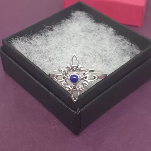 Ring Sterling Silver 925 Witches Knot - New Lapis Lazuli- Multiple Sizes