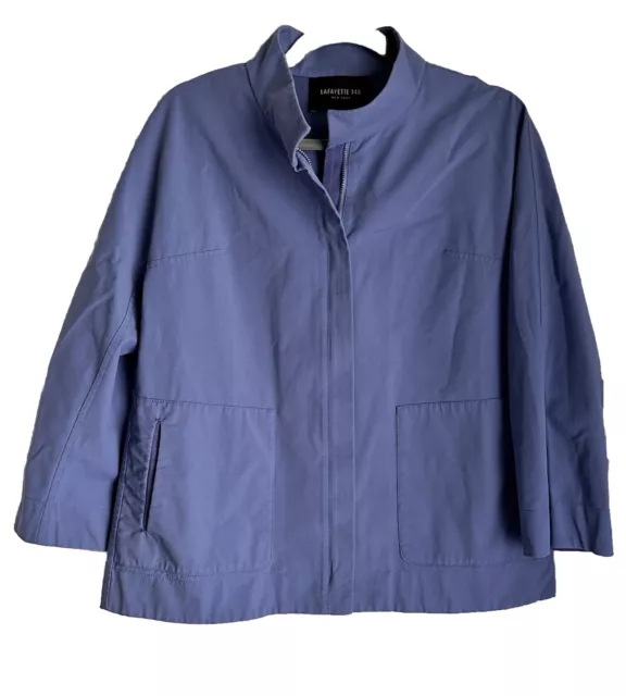 Lafayette 148 New York Susanne Patch Pocket Zip Up Jacket in Bluebird SMALL