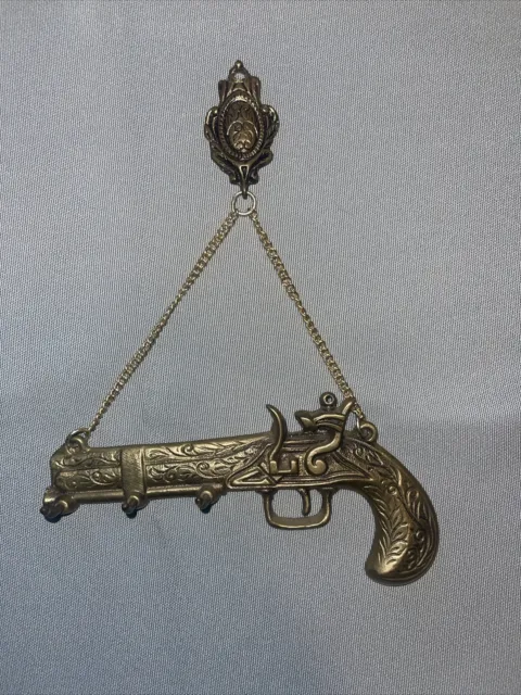 Gun Pistol Revolver Wall Hook Key Rack Brass Rustic Western  Vintage