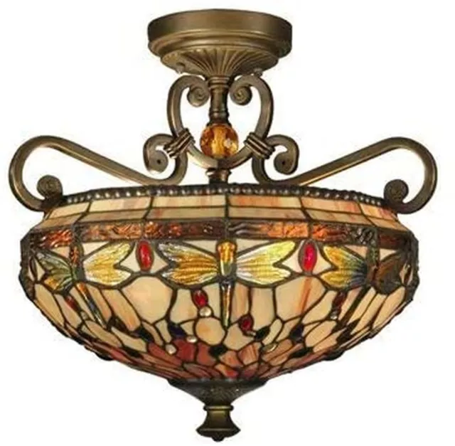 Tiffany Style Bohemo Semi Flush Stained Glass Ceiling Light