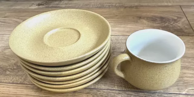 VINTAGE Denby 'Ode' 1 x Cup & 7 x Saucers Mustard Yellow -SPARES or REPLACEMENTS