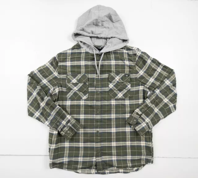 Vans Flannel Men's XLarge Green Long Sleeve Button Down Shirt Hooded Plaid Adult Vans Flannel Men's XLarge Green Long Sleeve Button Down Shirt Hooded Plaid Adult