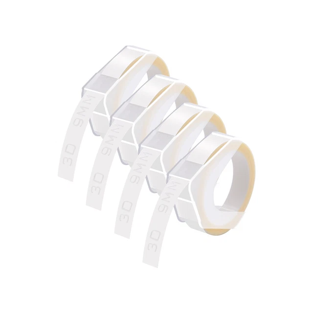 4PK 520101 Label For DYMO Caption Maker Tape Refill 3D Embossing White on Clear