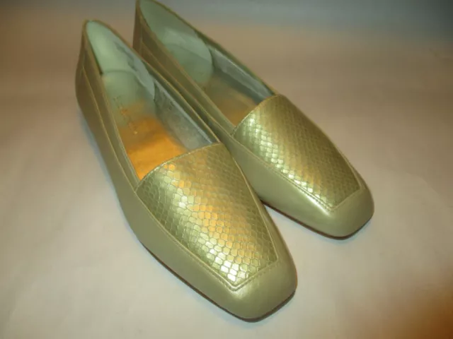 NIB Enzo Angiolini Lady Women 8N Gold Softique Leather,Reptile Print Top Loafers