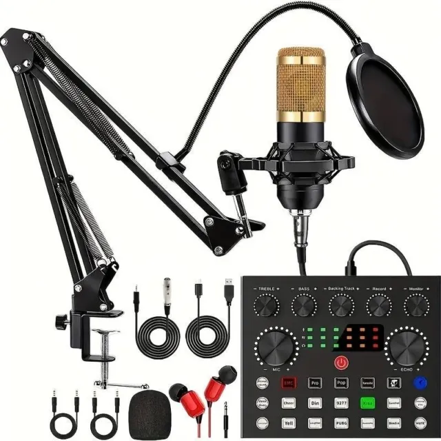 Live Stream Mikrofon Gold Studio Audio Podcast Set Tik Tok Mixer Sounds Voice