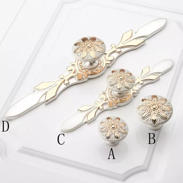 Chic Dresser Pull Handles Drawer Knob White Gold Flower Kitchen Cabinet Handles