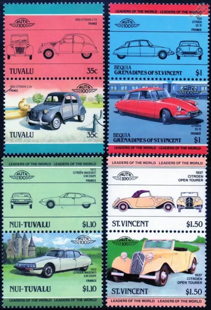 CITROEN Collection of 8 Car Stamps (Auto 100 / Leaders of the World)