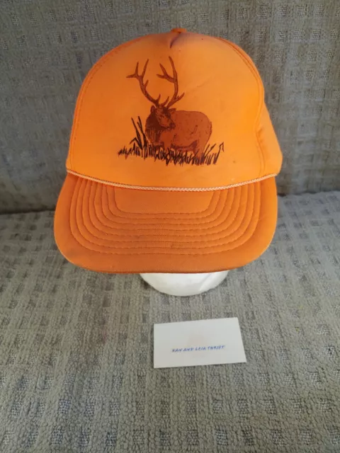 Vintage Deer Buck Hunting Hat Cap Blaze Orange Adjustable Snapback One Size